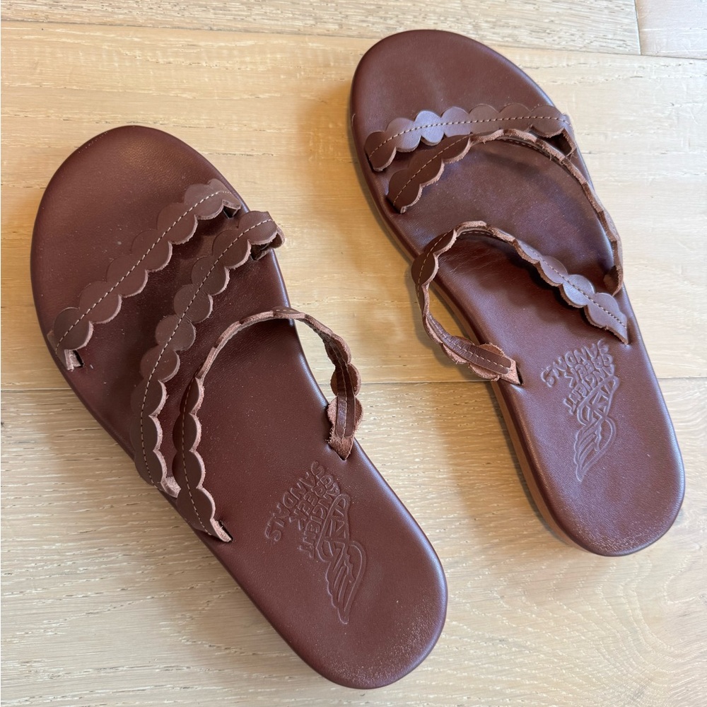 Ancient Greek Sandals Brown Leather Sandals - Size 38
